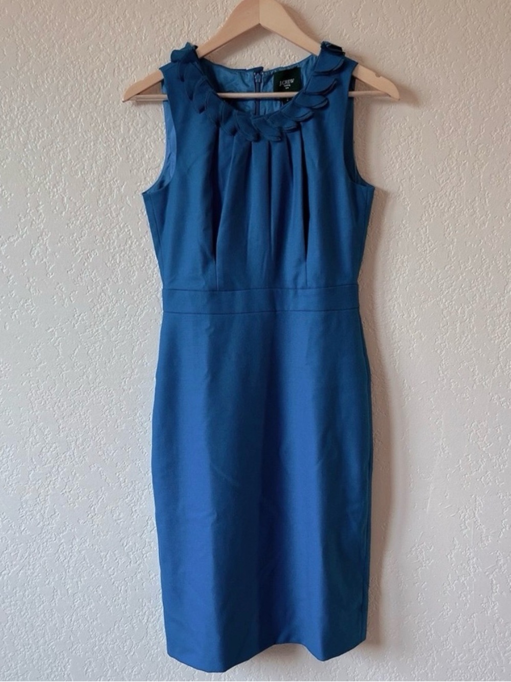 J. Crew Teal Blue Sheath Dress with Braided Neckline